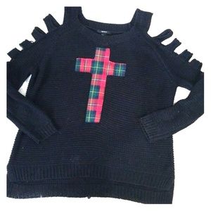 Black cold shoulder sweater